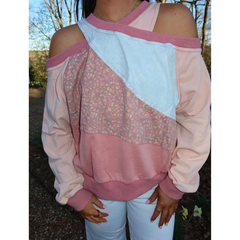 Oli & Hali Pink Patchwork Cold-Shoulder Tunic